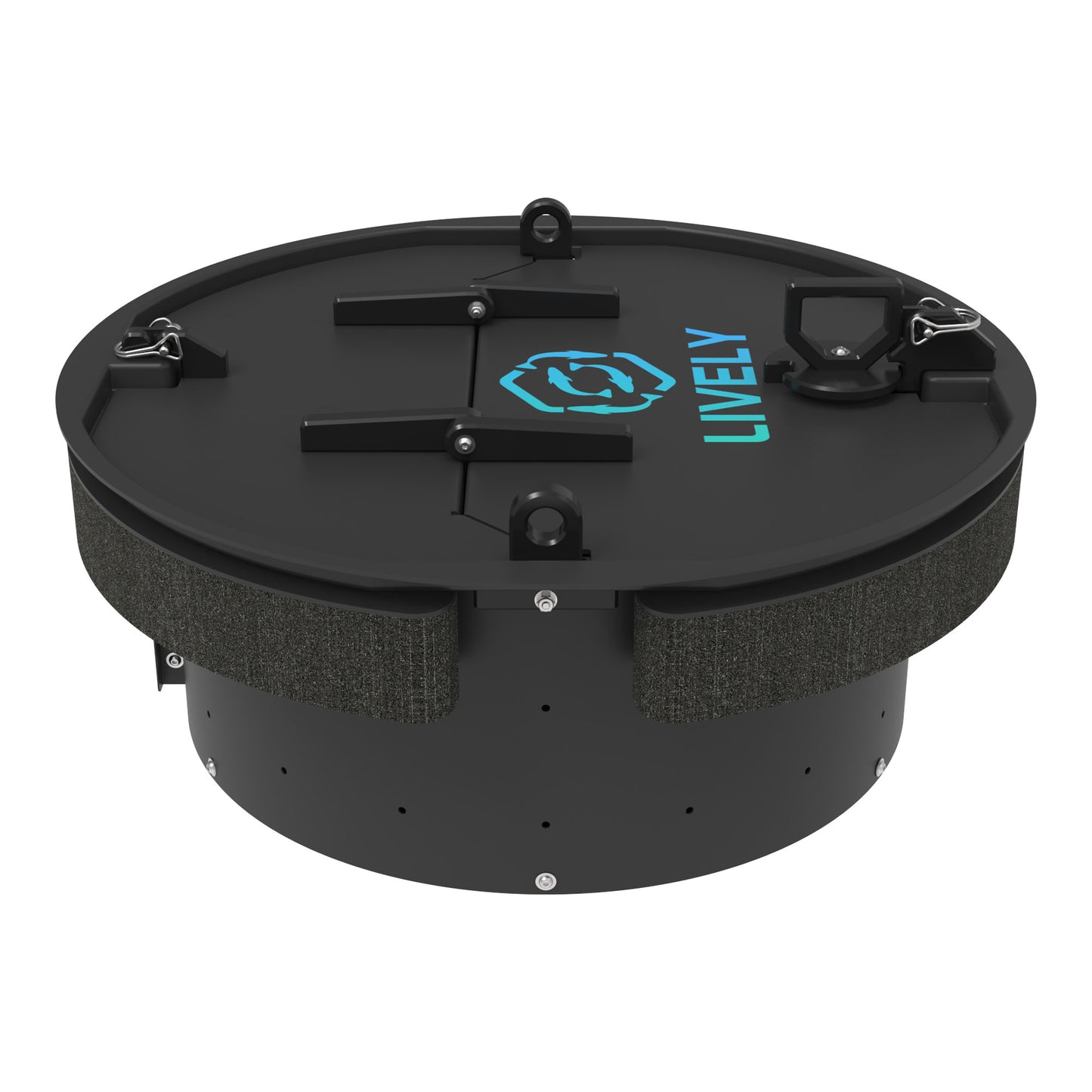 LIVELY LBP24S Floating Bait Pen – Side View Featuring Secure Lid, Water Flow Holes, and Floating Ring.