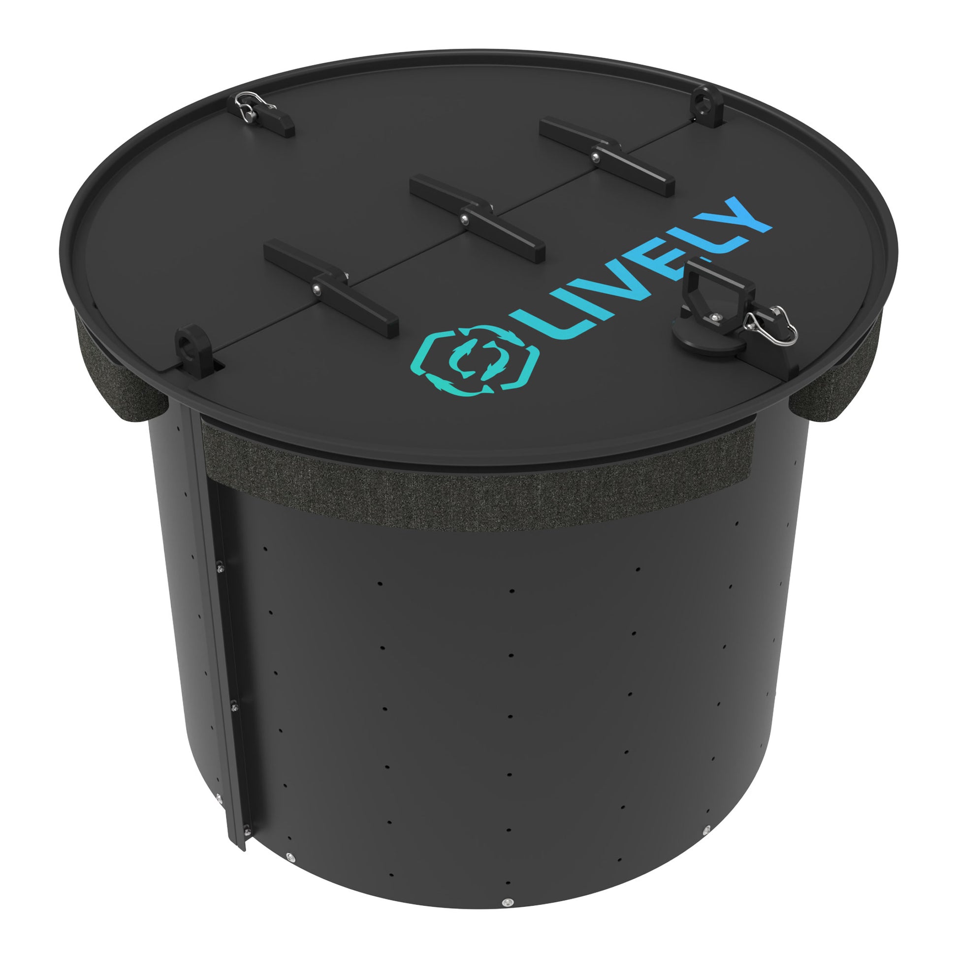 LIVELY LBP36R Floating Bait Pen – Angled View Showing Secure Lid, Floating Design, and Water Flow Holes.