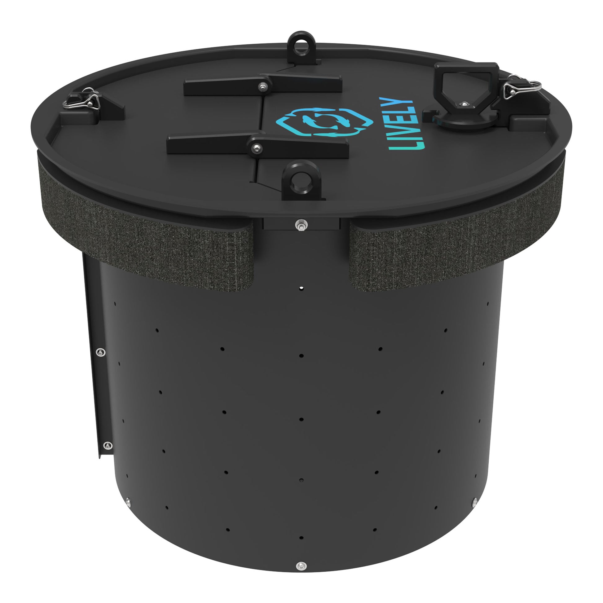 LIVELY LBP24R Floating Bait Pen – Side View Featuring Secure Lid, Water Flow Holes, and Floating Ring.