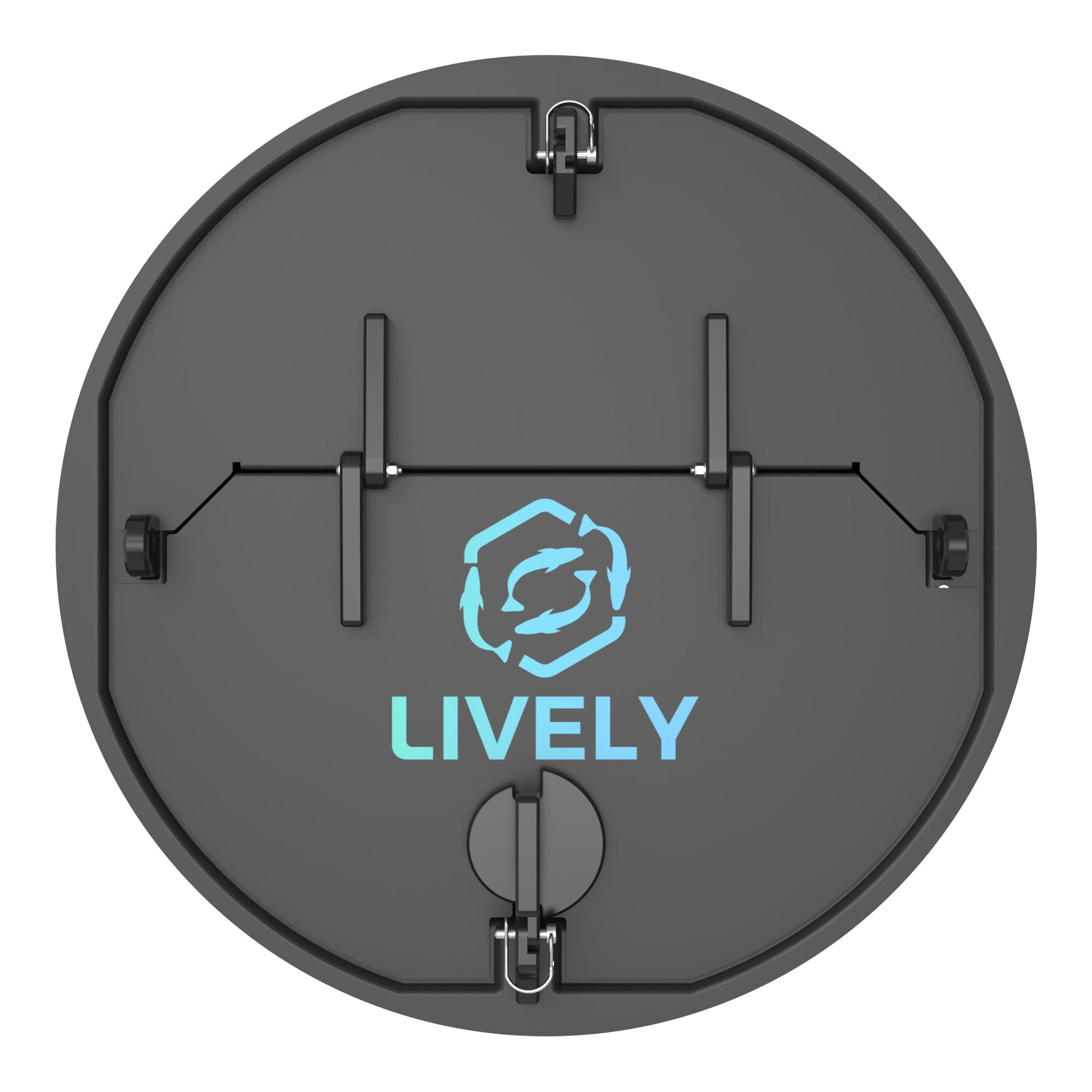 LIVELY LBP24R Floating Bait Pen – Overhead View Displaying Secure Lid, Hinge System, and Locking Latch Mechanism.