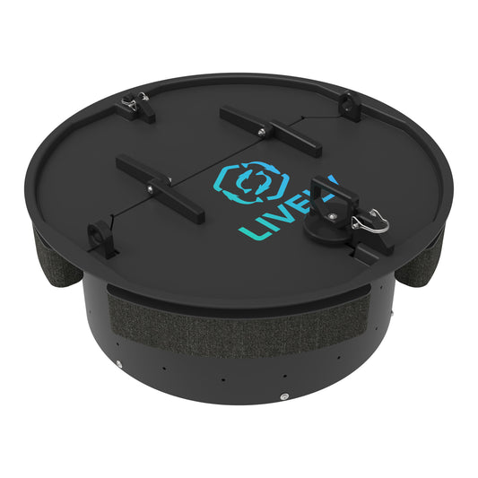 LIVELY LBP24S Floating Bait Pen – Angled View Showing Secure Lid, Floating Design, and Water Flow Holes.