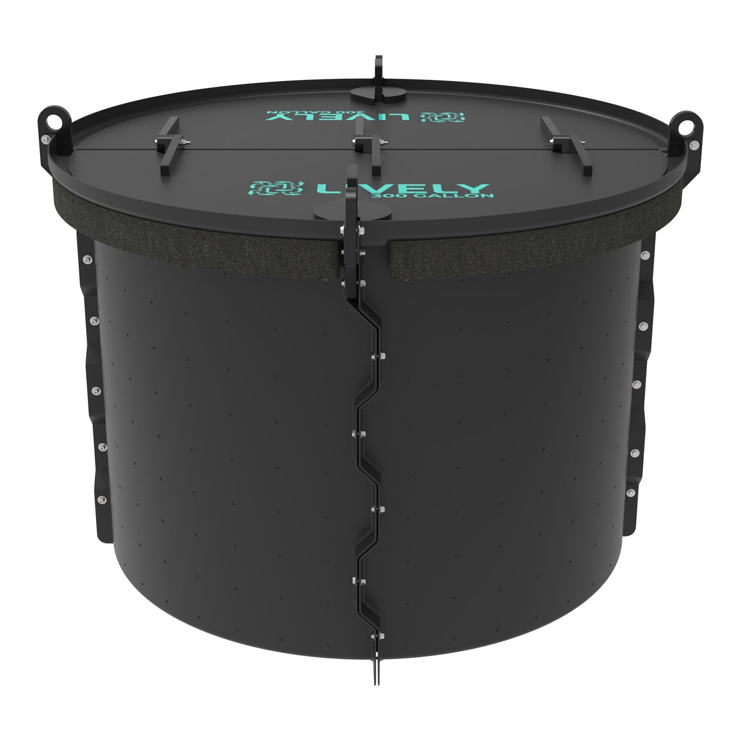 LIVELY LBP300 Floating Bait Pen – Front View Displaying Secure Locking Lid, Heavy-Duty Latch, and Customization Drill Points.