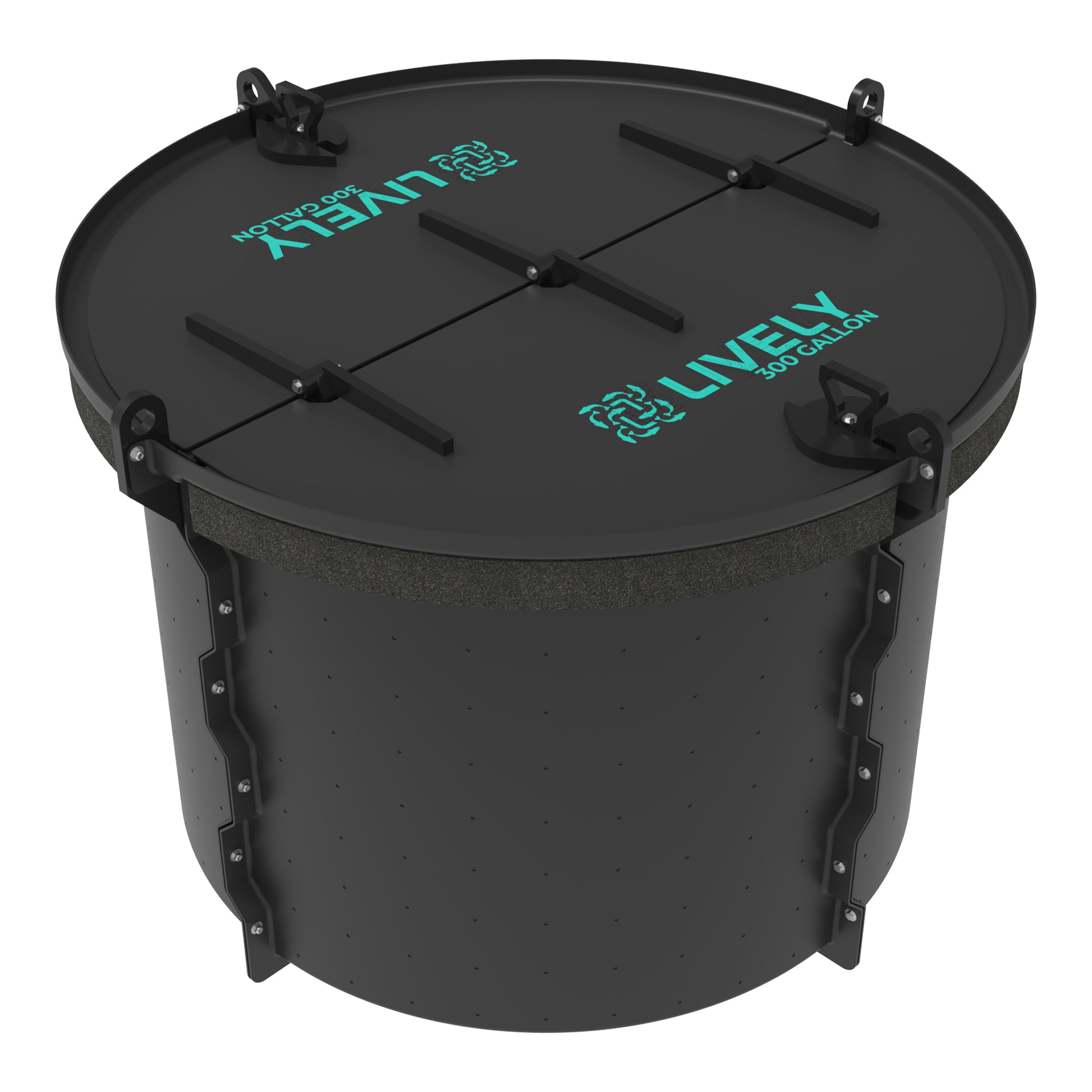 LIVELY LBP300 Floating Bait Pen – Angled View Showing Secure Lid, Floating Design, and Drill Points for Customizable Water Flow.