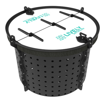 LIVELY LBP300 Floating Bait Pen – Angled View Showing Secure Lid, Floating Design, and Drill Points for Customizable Water Flow.