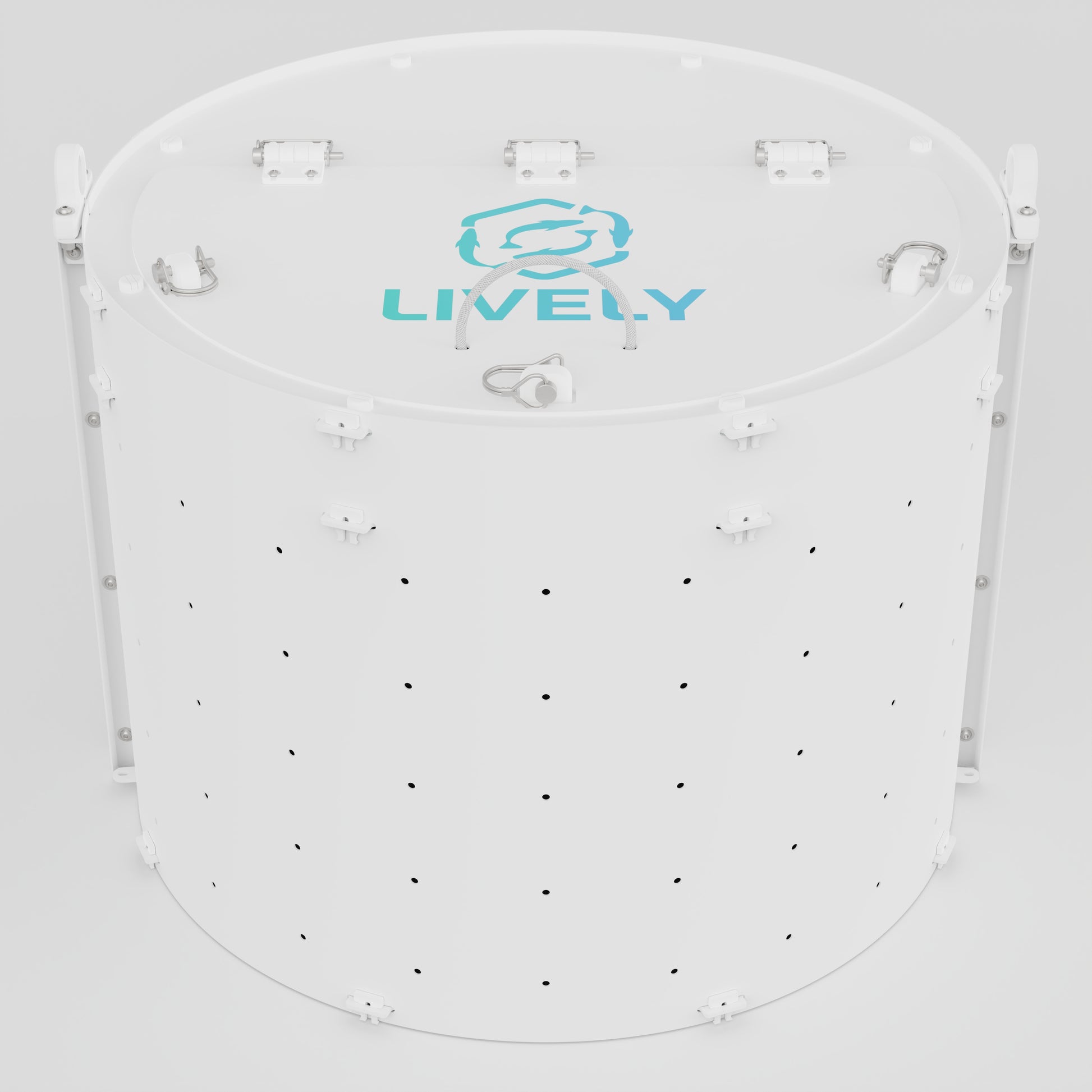 LIVELY LBP30 Floating Bait Pen – Front View Showing Secure Lid, Floating Design, and Water Flow Holes.