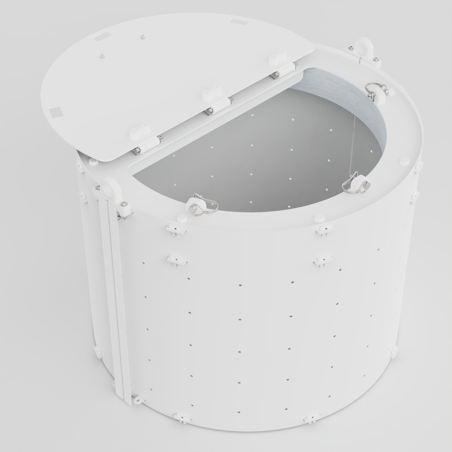 LIVELY LBP30 Floating Bait Pen – Angled View Showing Secure Lid, Floating Design, and Water Flow Holes.