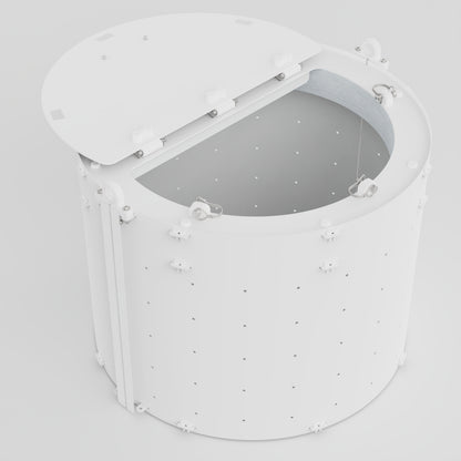 LIVELY LBP30 Floating Bait Pen – Angled View Showing Secure Lid, Floating Design, and Water Flow Holes.